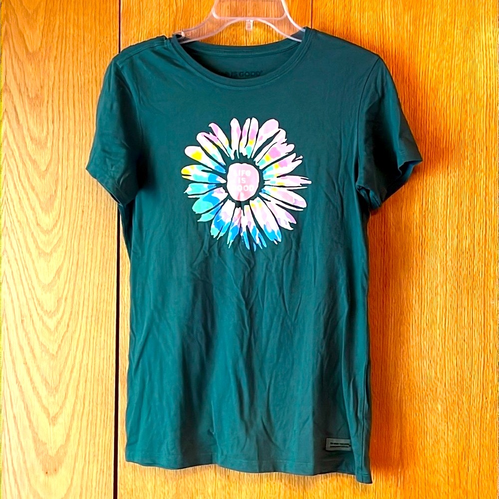 Life is Good S Tie-Dye Daisy green crusher lite T-Shirt tee cap short sleeve EUC